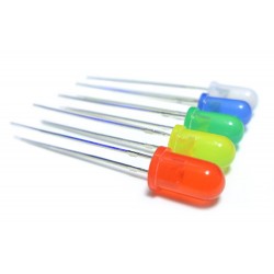 Mixed 3mm LED Pack of - 50 Pcs. - 10Pcs Each of - RED GREEN BLUE WHITE YELLOW