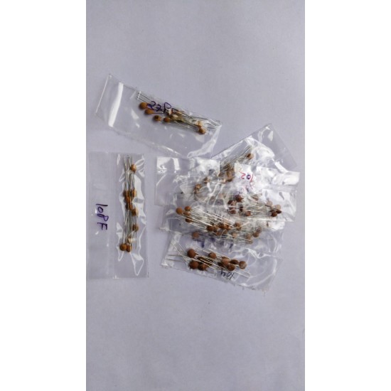 Mixed Ceramic Capacitor Pack of 100 pcs - 10pc each of - 10pf  18pf  22pf  27pf  33pf  39pf  100pf  1nf (102pf)  10nf (103pf)  100nf (104pf)